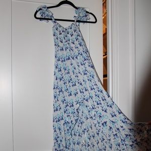 tiare hawaii dress blue and white floral high/low dress